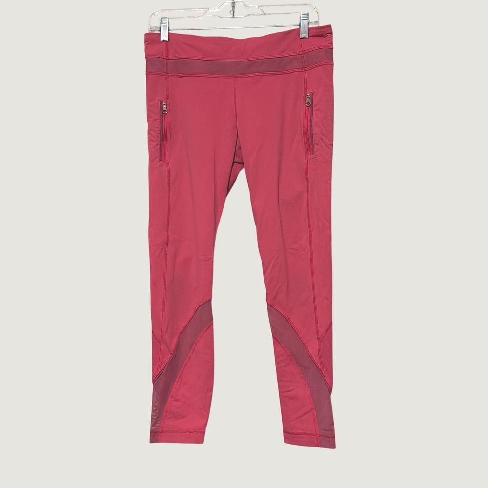 Lululemon Run‎ Inspire Mesh Leggings Berry Pink Womens Size 10 Zipper Pocket